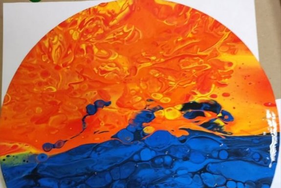 Создание тематической интерьерной картины в стиле FluidArt "Пейзаж"